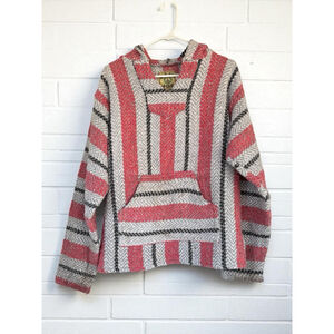 Vintage Baja Joe Men’s Medium Pullover Striped Boho Pullover Hoodie Surfer Beach